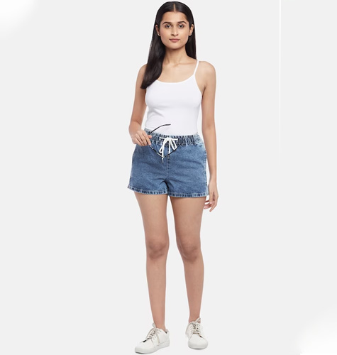 Women Blue Cotton Denim Shorts